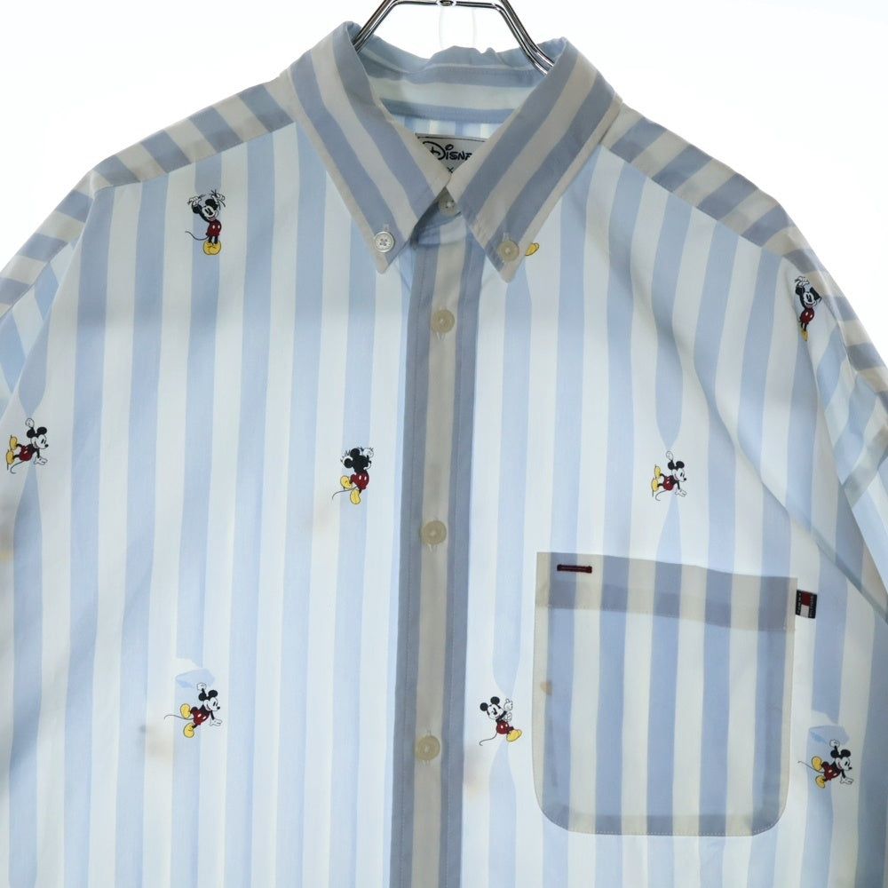 TOMMY HILFIGER(トミーヒルフィガー) ×Disney Mickey ディズニー ミッキー ロングスリーブ ストライプ コットン シャツ ライトブルー/ホワイト