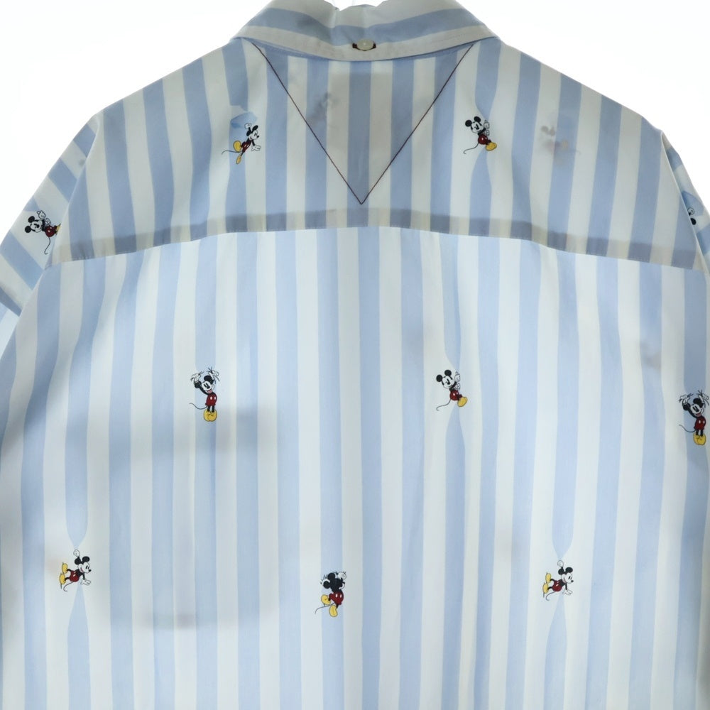 TOMMY HILFIGER(トミーヒルフィガー) ×Disney Mickey ディズニー ミッキー ロングスリーブ ストライプ コットン シャツ ライトブルー/ホワイト