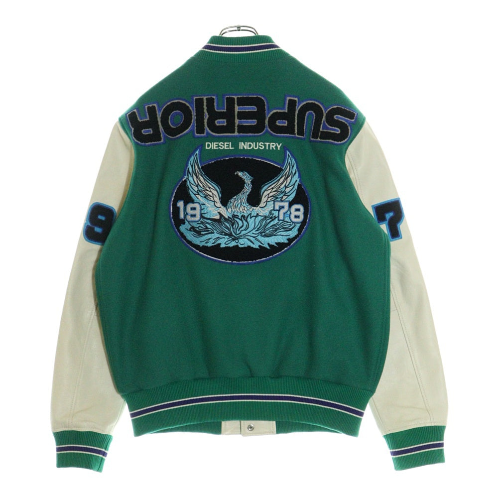 DIESEL(ディーゼル) 18SS SUPERIOR スーペリア 両面パッチ レザー切り替え スタジアムジャンパー ジャケット ブルゾン グリーン