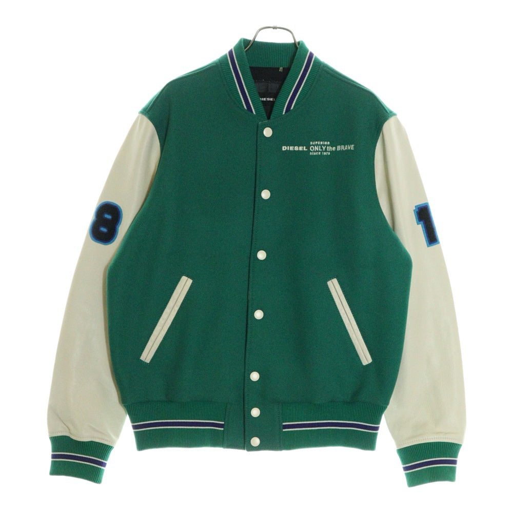 DIESEL(ディーゼル) 18SS SUPERIOR スーペリア 両面パッチ レザー切り替え スタジアムジャンパー ジャケット ブルゾン グリーン