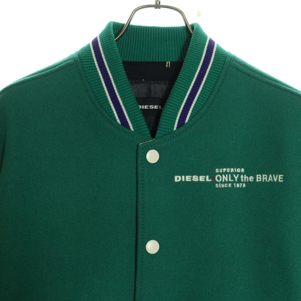 DIESEL(ディーゼル) 18SS SUPERIOR スーペリア 両面パッチ レザー切り替え スタジアムジャンパー ジャケット ブルゾン グリーン