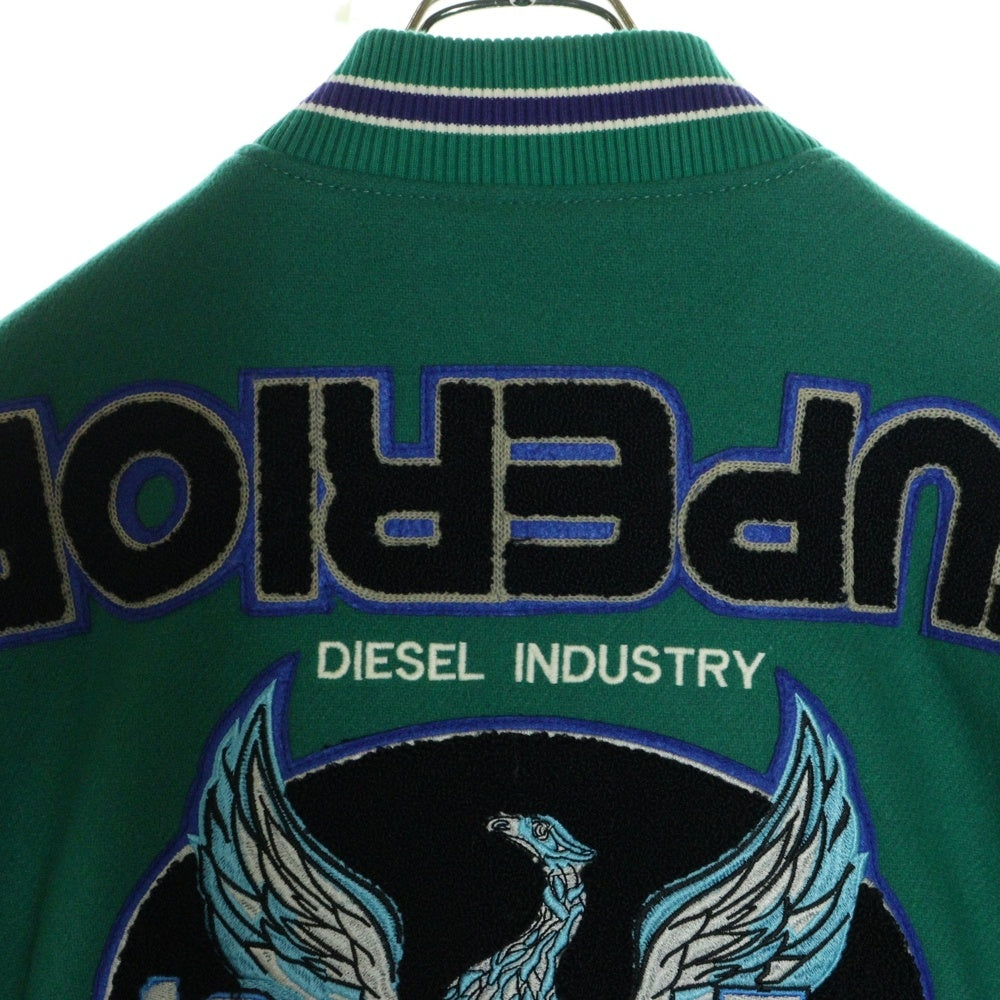 DIESEL(ディーゼル) 18SS SUPERIOR スーペリア 両面パッチ レザー切り替え スタジアムジャンパー ジャケット ブルゾン グリーン