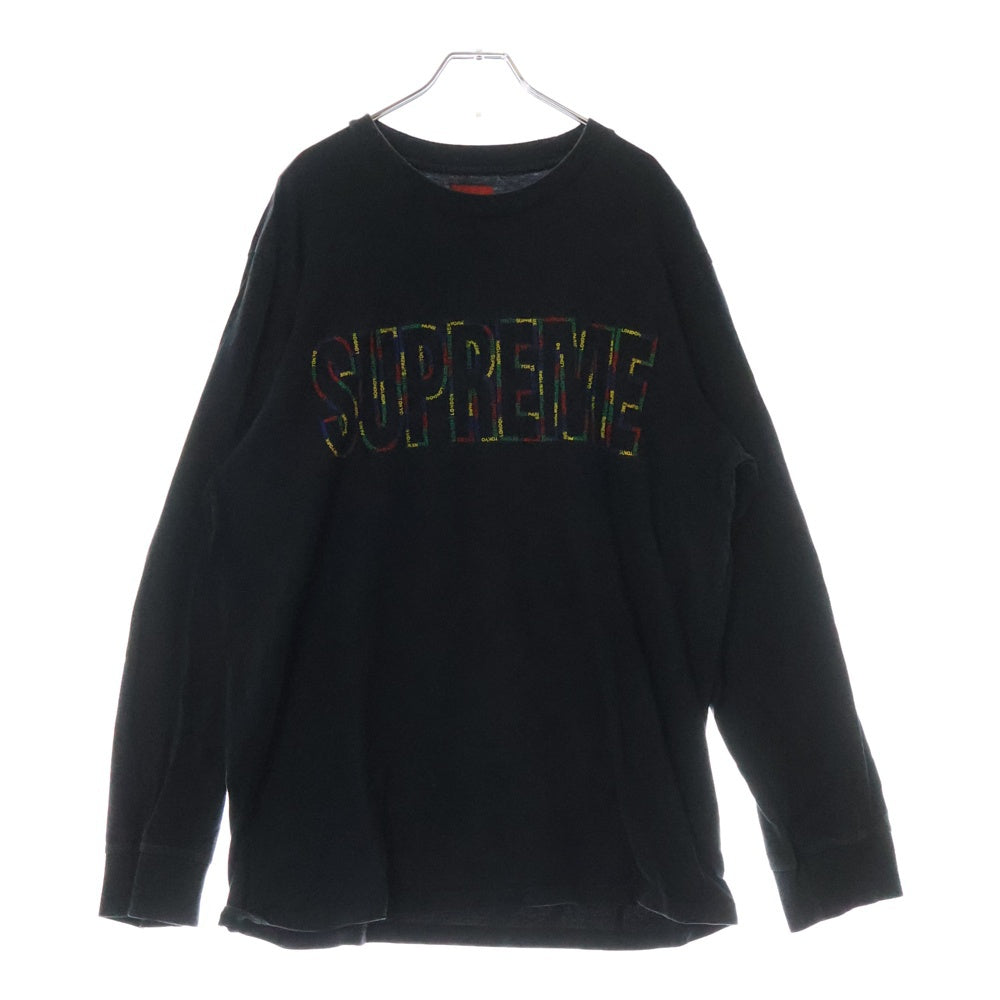 SUPREME(シュプリーム) 19SS International L/S Tee インターナショナル フロント刺繍Tシャツ 長袖クルーネックカットソー ブラック
