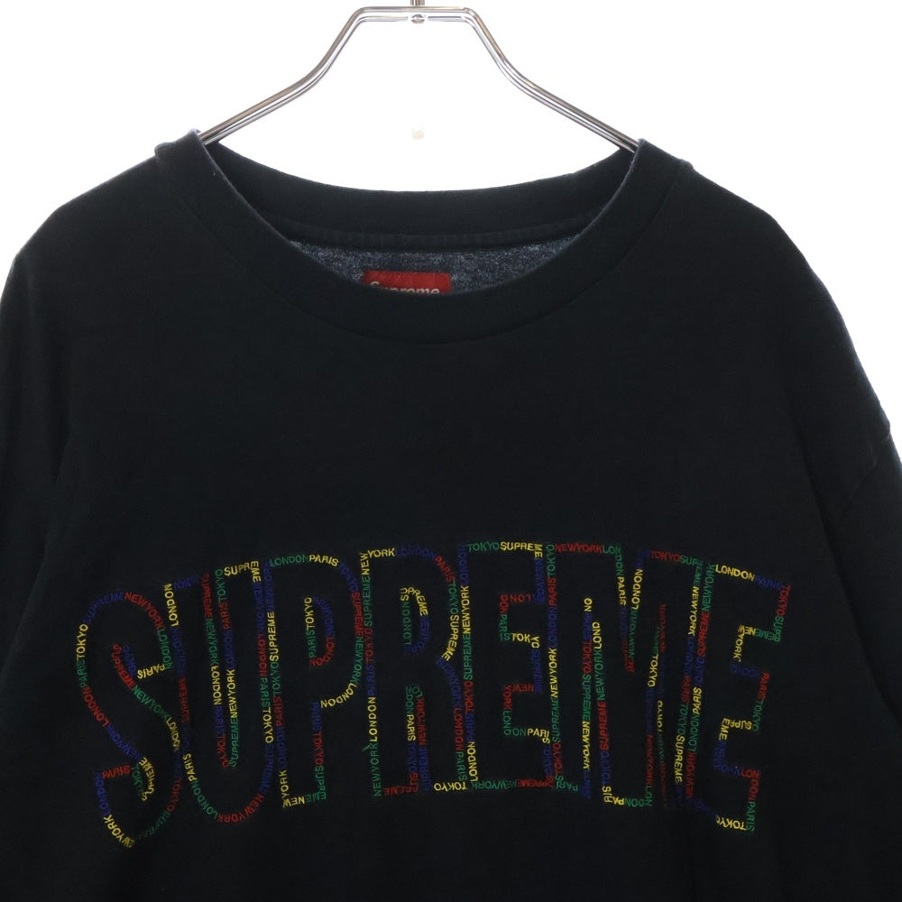 SUPREME(シュプリーム) 19SS International L/S Tee インターナショナル フロント刺繍Tシャツ 長袖クルーネックカットソー ブラック