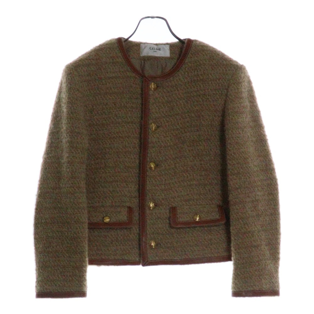 CELINE(セリーヌ) モヘア混 金ボタン ノーカラー シャスールジャケット レディース ライトブラウン 2V42J576R