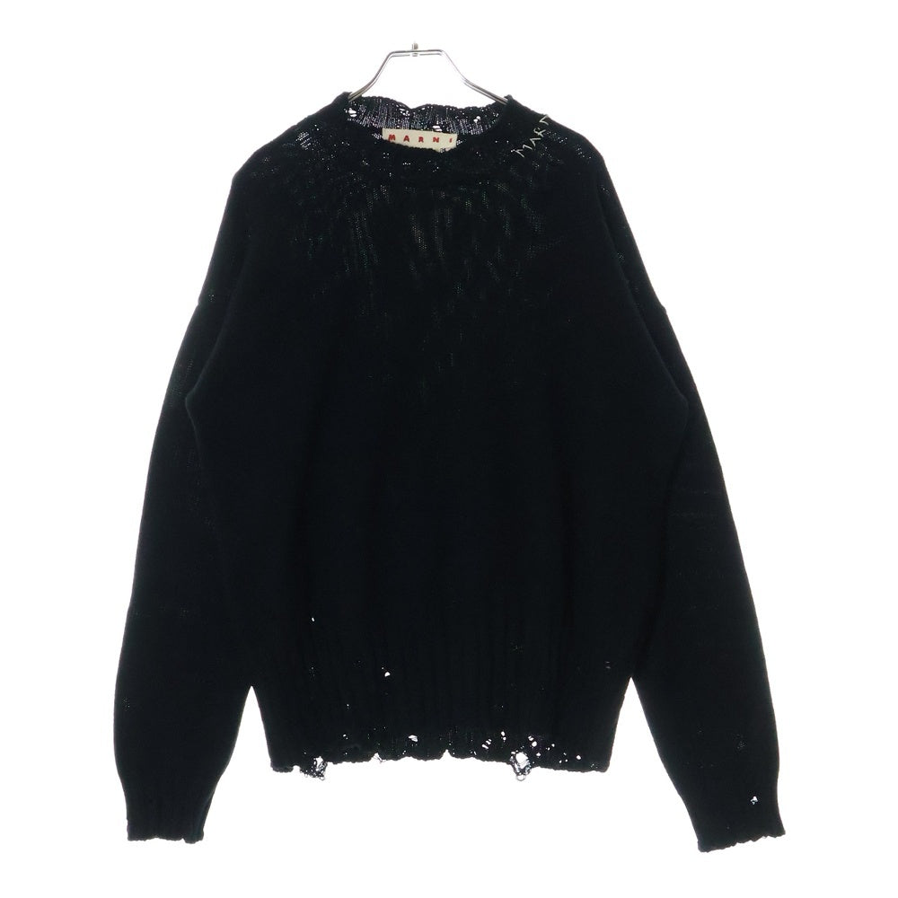 MARNI(マルニ) CREW NECK L/S SWEATER コットン ダメージ クルーネック ニットセーター ブラック GCMG0210A0