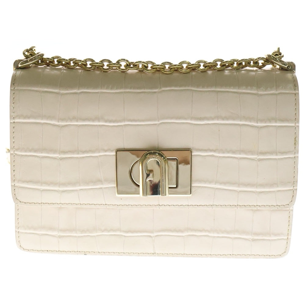 FURLA(フルラ) MINI CROSSBODY クロコ型押し チェーンショルダー ミニ クロスボディバッグ レディース ベージュ