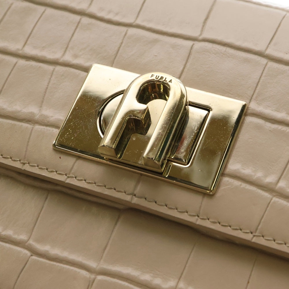 FURLA(フルラ) MINI CROSSBODY クロコ型押し チェーンショルダー ミニ クロスボディバッグ レディース ベージュ