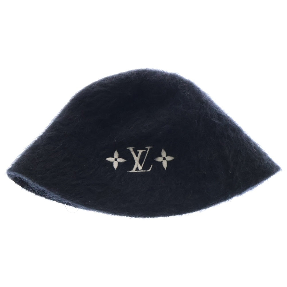 LOUIS VUITTON(ルイヴィトン) LV Fluffy Hat フラフィー ミックスウール ロゴ エンブロイダリー バケットハット 帽子 レディース ブラック M7792M