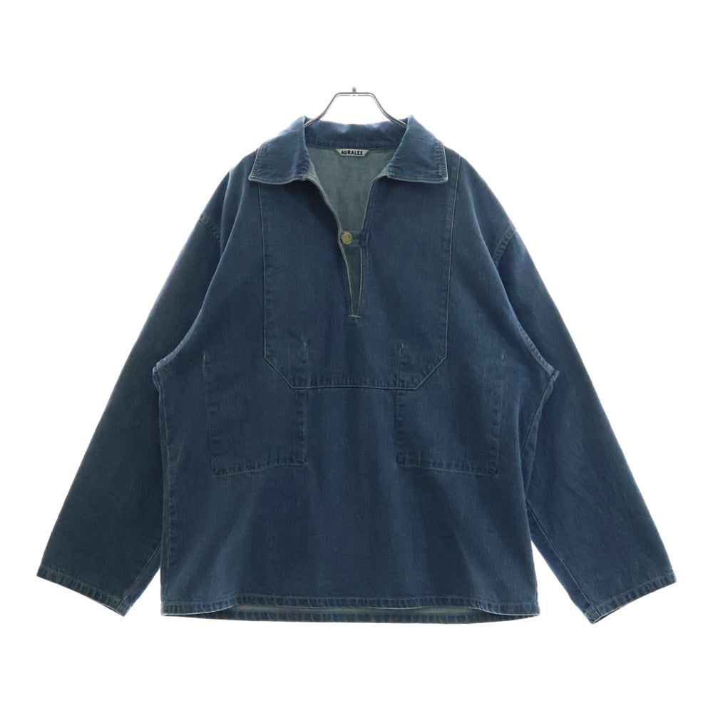 AURALEE(オーラリー) 24SS SELVEDGE FADED LIGHT DENIM P/O SHIRT セルヴィッチ フェード加工 デニムプルオーバーシャツ スキッパーシャツ インディゴ A24SS02DE
