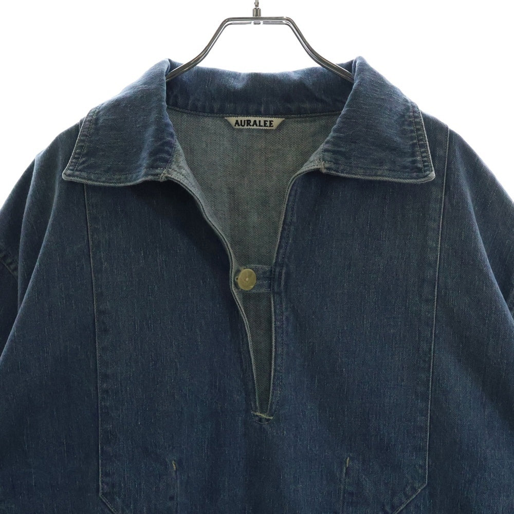 AURALEE(オーラリー) 24SS SELVEDGE FADED LIGHT DENIM P/O SHIRT セルヴィッチ フェード加工 デニムプルオーバーシャツ スキッパーシャツ インディゴ A24SS02DE