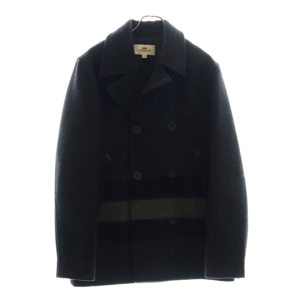 COACH(コーチ) メルトン ウール ボーダー Pコート ブラック F86518