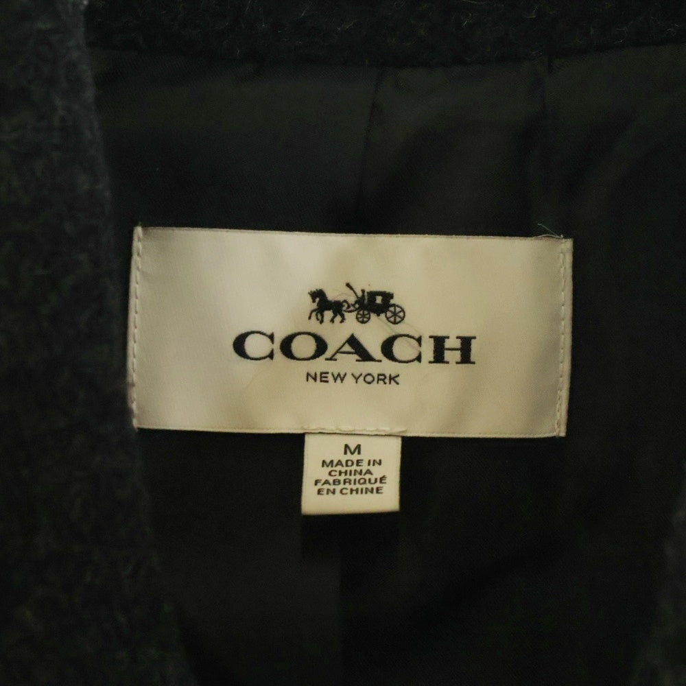 COACH(コーチ) メルトン ウール ボーダー Pコート ブラック F86518