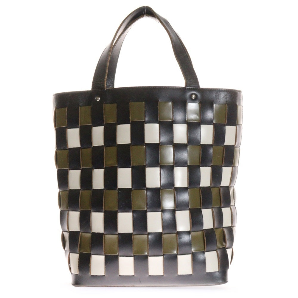 tricot COMME des GARCONS(トリコ コム デ ギャルソン) 編み込み カウレザー トートバッグ ブラック/グリーン/ホワイト TC-K204