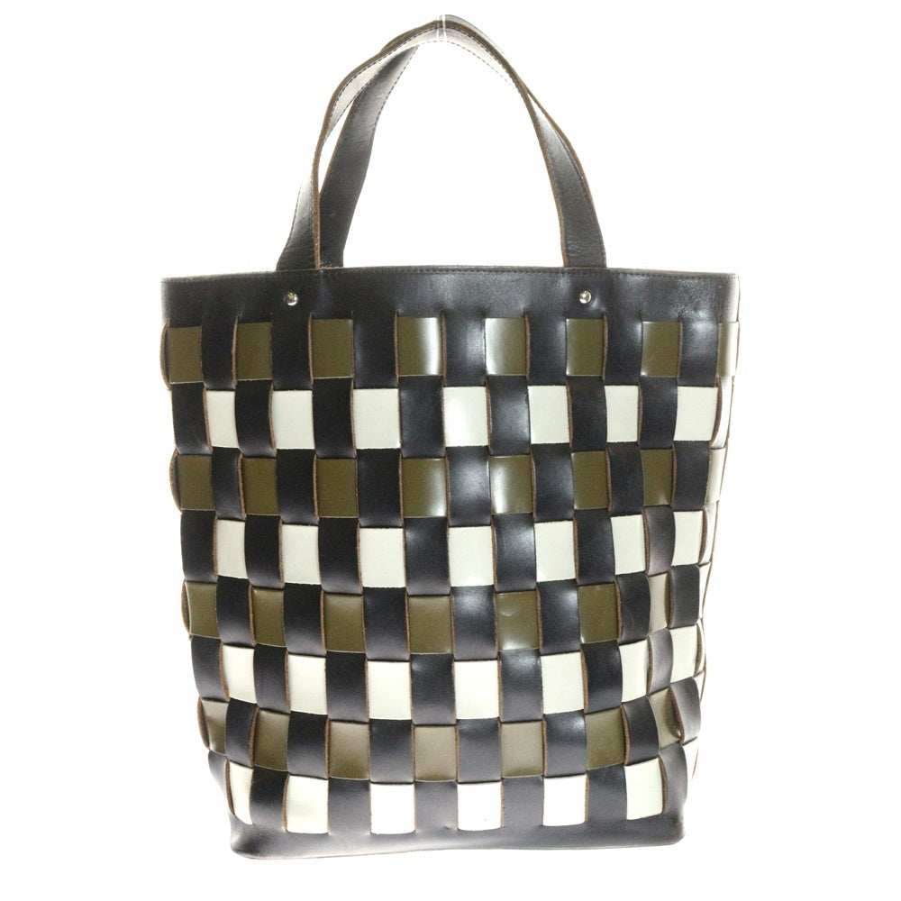 tricot COMME des GARCONS(トリコ コム デ ギャルソン) 編み込み カウレザー トートバッグ ブラック/グリーン/ホワイト TC-K204