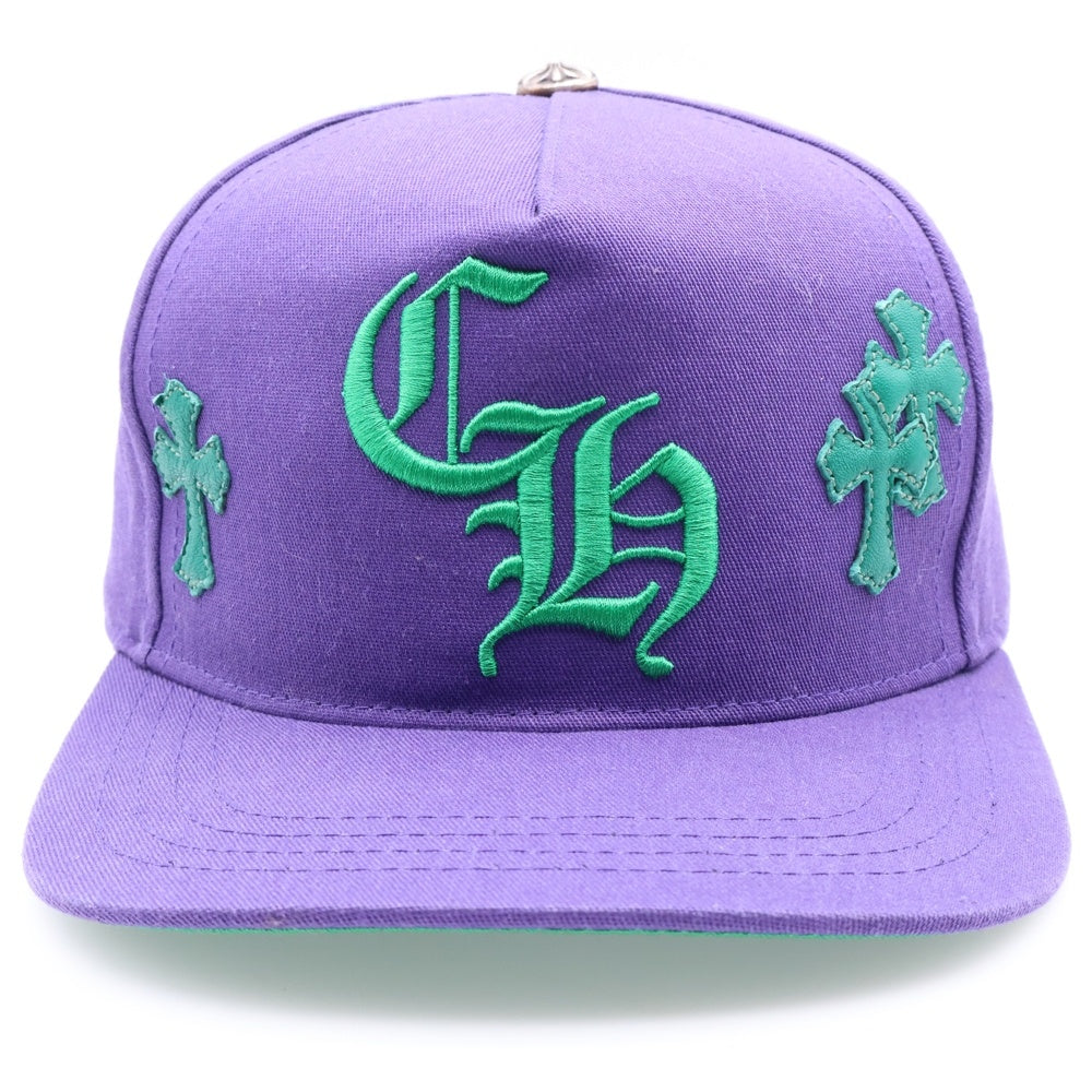 CHROME HEARTS(クロムハーツ) HAT 5 PANEL CAP BSBL CHERRY W/KLY GRN セメタリークロスパッチ ベースボールキャップ 帽子 パープル/グリーン