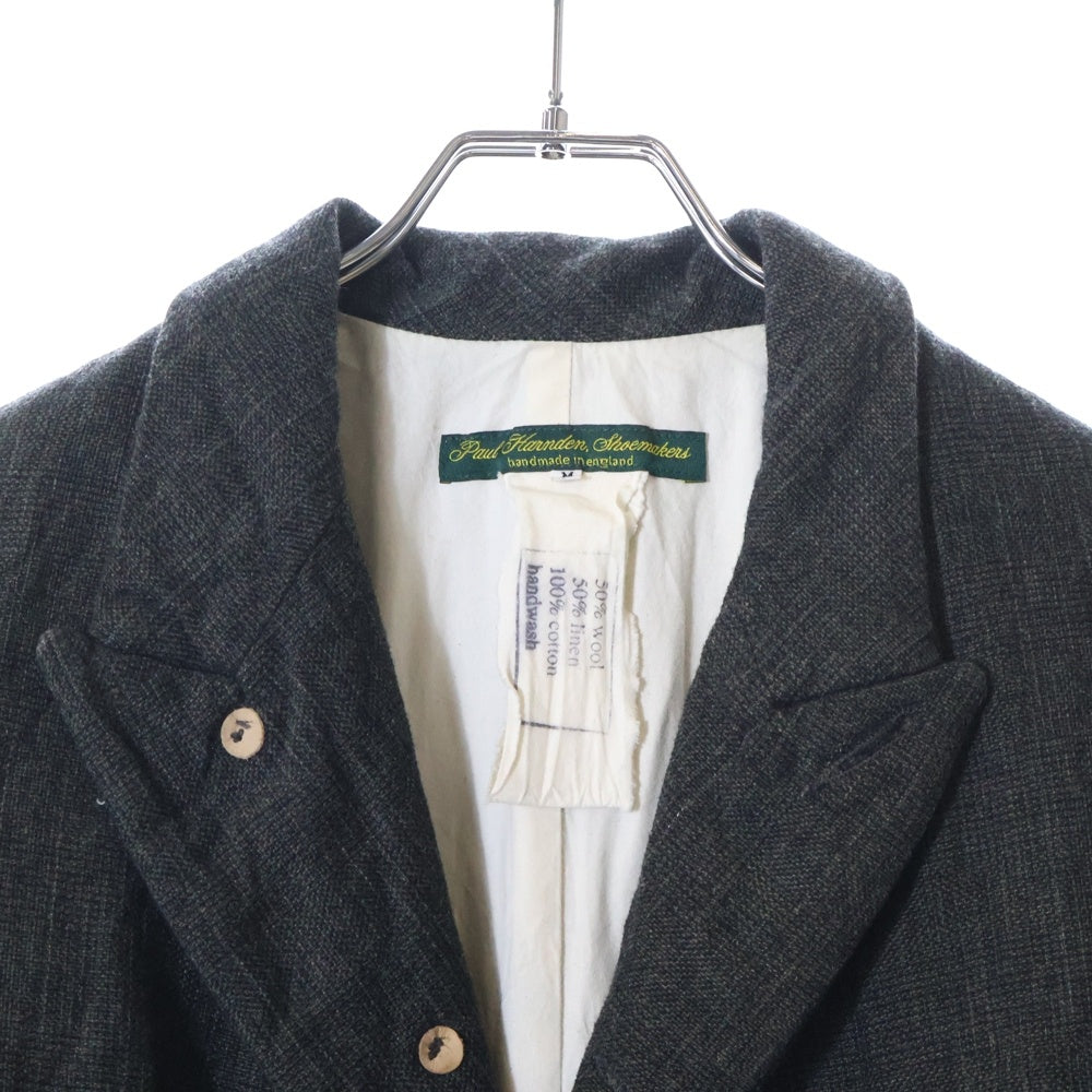 Paul Harnden(ポールハーデン) Mens Blazer ウールリネン ピークドラペル スタンドカラー テーラードジャケット ブレザー グレー
