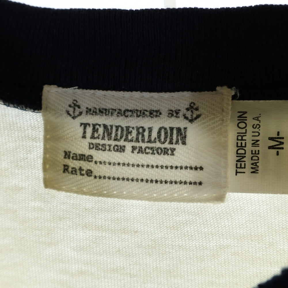 TENDERLOIN(テンダーロイン) USA製 マリンタグ 裾リブ クルーネック 長袖Tシャツ カットソー ホワイト/ネイビー