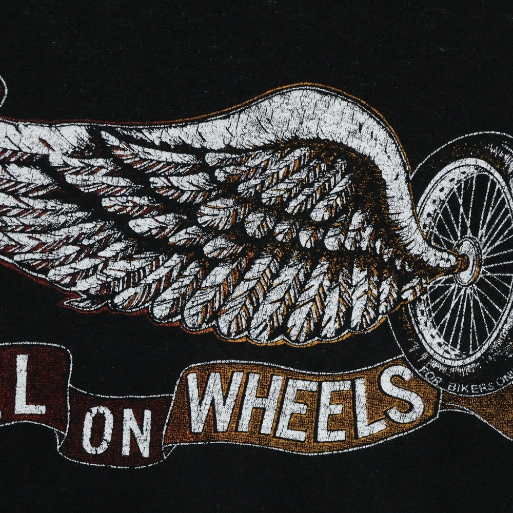 TENDERLOIN(テンダーロイン) HELL ON WHEELS ヘルオンホイール 両面プリント クルーネック 半袖Tシャツ カットソー ブラック