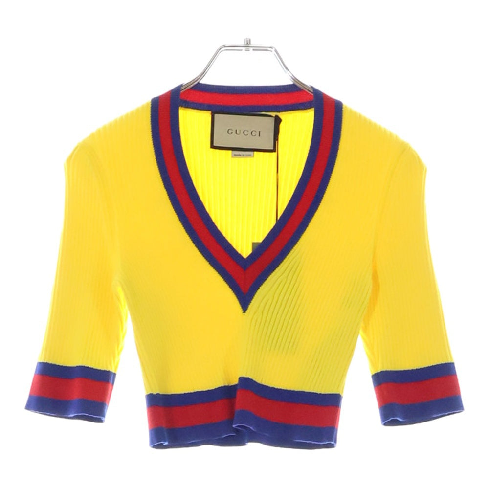 GUCCI(グッチ) ハイゲージ タイト Vネック リブ ニット セーター レディース イエロー 756271 XKC71