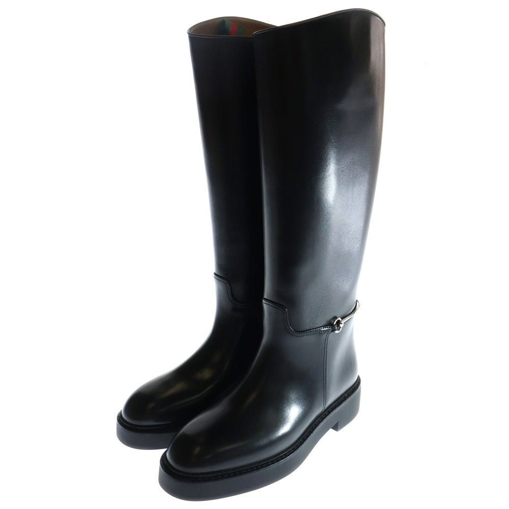 GUCCI(グッチ) Slim Horsebit Boot スリム ホースビット レザー ロング ブーツ レディース ブラック 80531 AADZD
