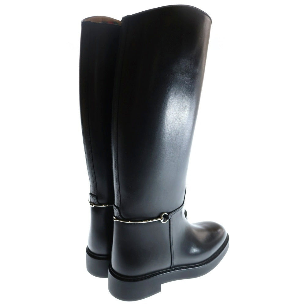 GUCCI(グッチ) Slim Horsebit Boot スリム ホースビット レザー ロング ブーツ レディース ブラック 80531 AADZD