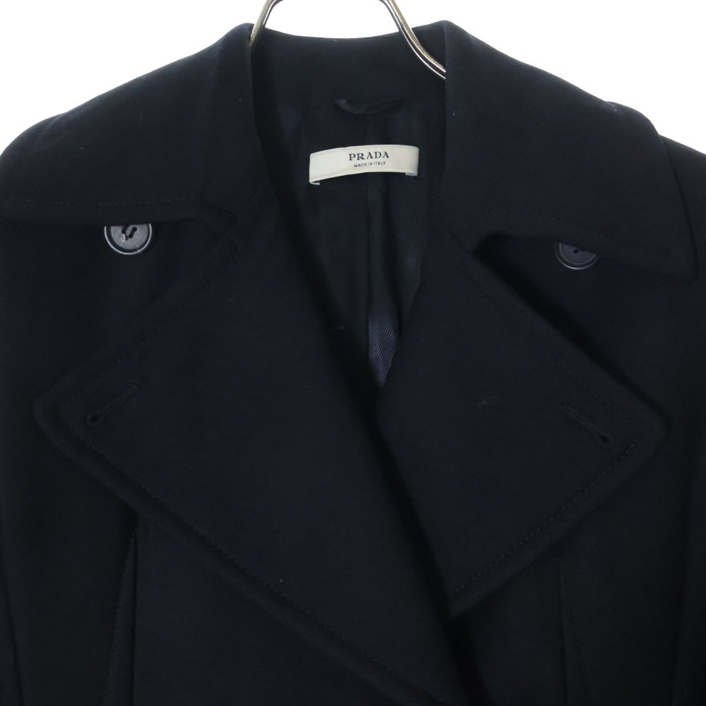 PRADA(プラダ) バージンウール ダブルブレスト ピーコート レディース ブラック