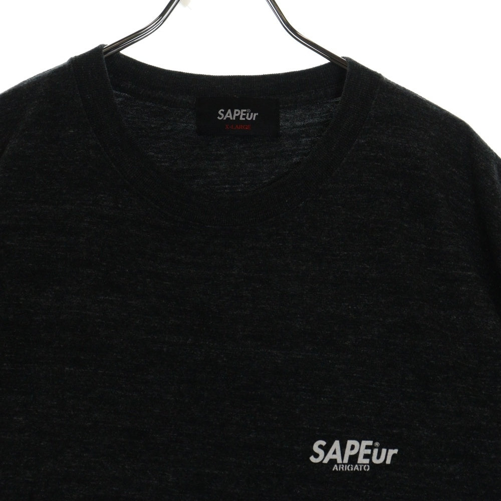 SAPEur(サプール) ロゴプリント クルーネック半袖Tシャツ カットソー グレー