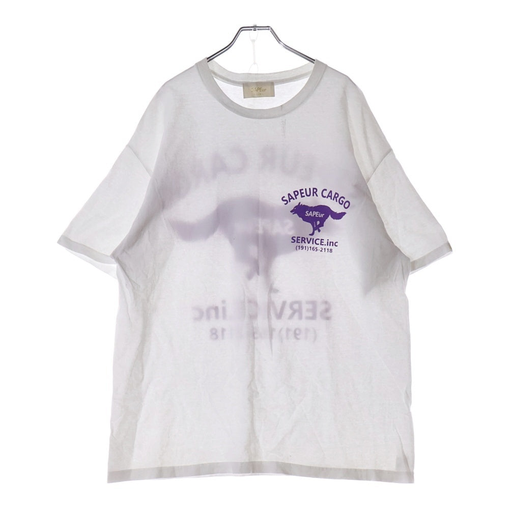 SAPEur(サプール) 両面ロゴプリント クルーネック半袖Tシャツ カットソー ホワイト/パープル