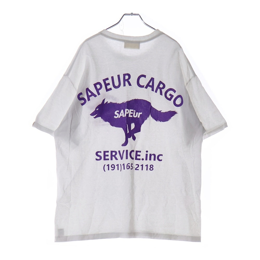 SAPEur(サプール) 両面ロゴプリント クルーネック半袖Tシャツ カットソー ホワイト/パープル