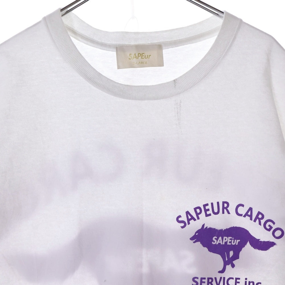 SAPEur(サプール) 両面ロゴプリント クルーネック半袖Tシャツ カットソー ホワイト/パープル