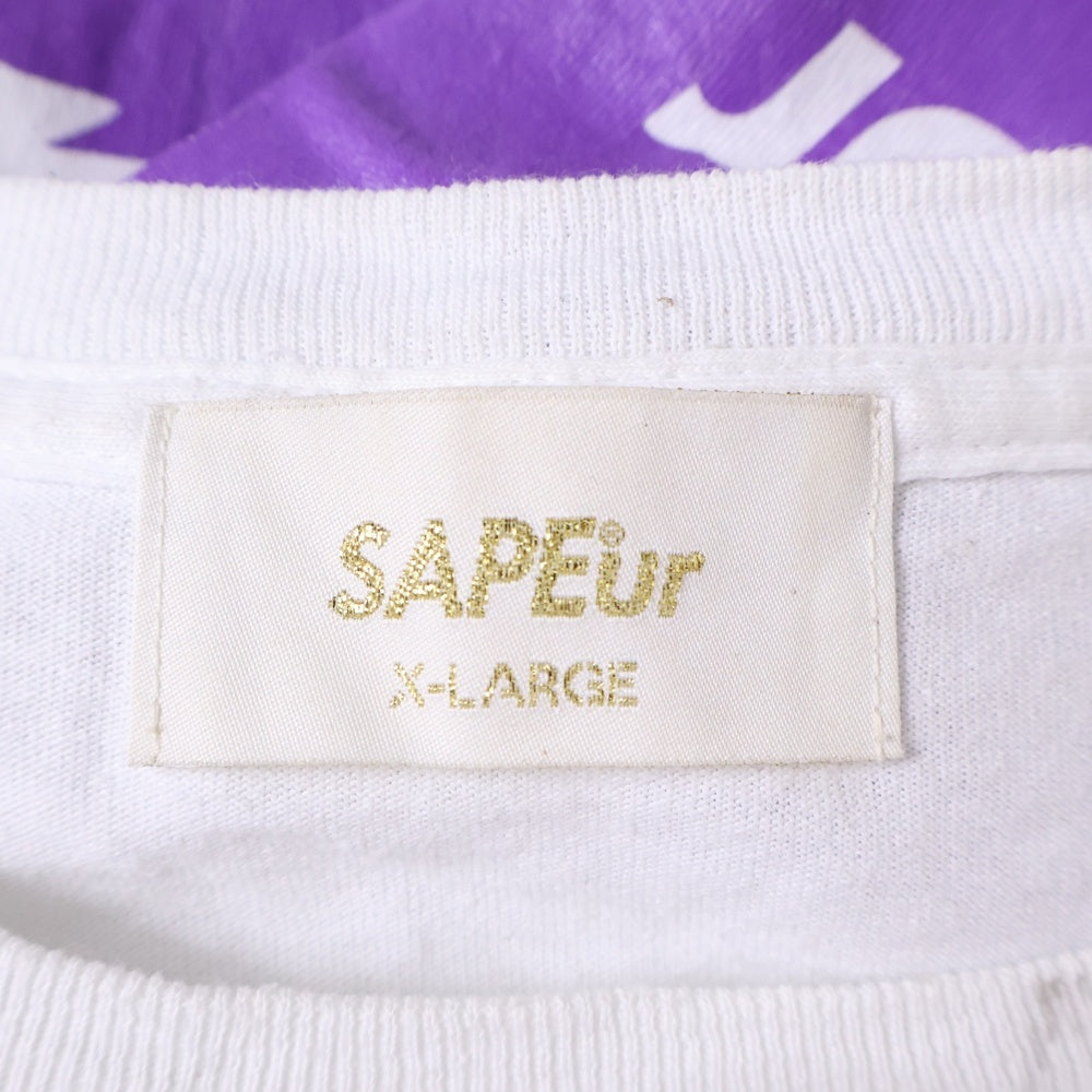 SAPEur(サプール) 両面ロゴプリント クルーネック半袖Tシャツ カットソー ホワイト/パープル