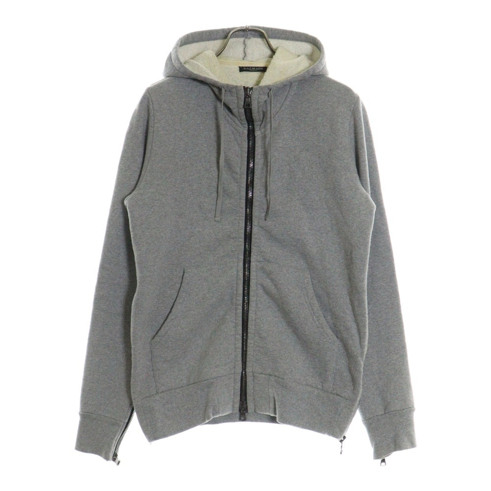 BALMAIN(バルマン) サイドジップ コットン ジップアップスウェットパーカー グレー J658B203