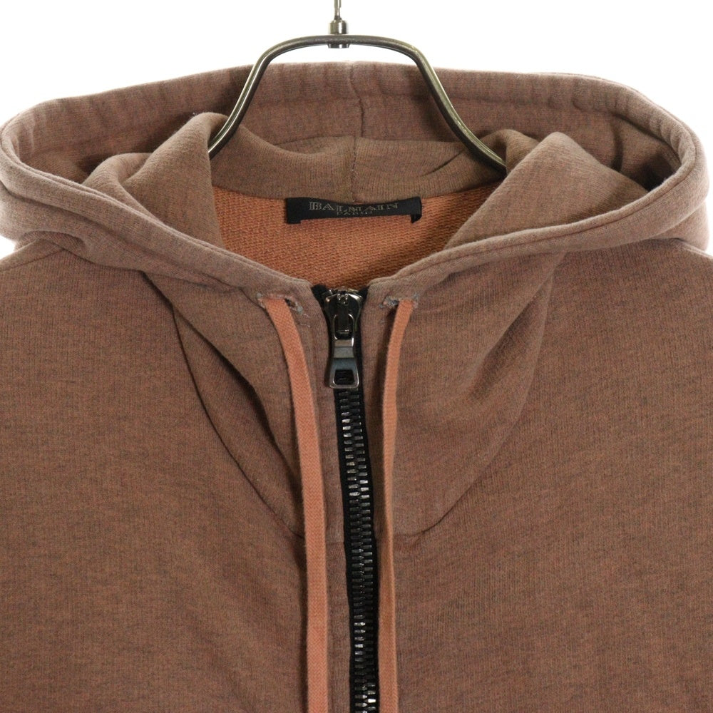 BALMAIN(バルマン) ロゴエンブロイダリー コットン ジップアップスウェットパーカー サーモンピンク W1HJ668B558