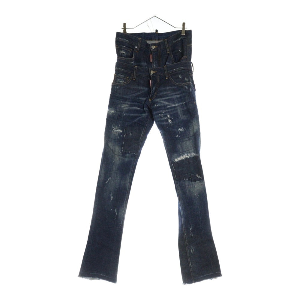 DSQUARED2(ディースクエアード) 20AW Twin Pack Straight Leg Sharpei Jean ツインパック レイヤード クラッシュ加工 デニムパンツ インディゴ S71LB0812