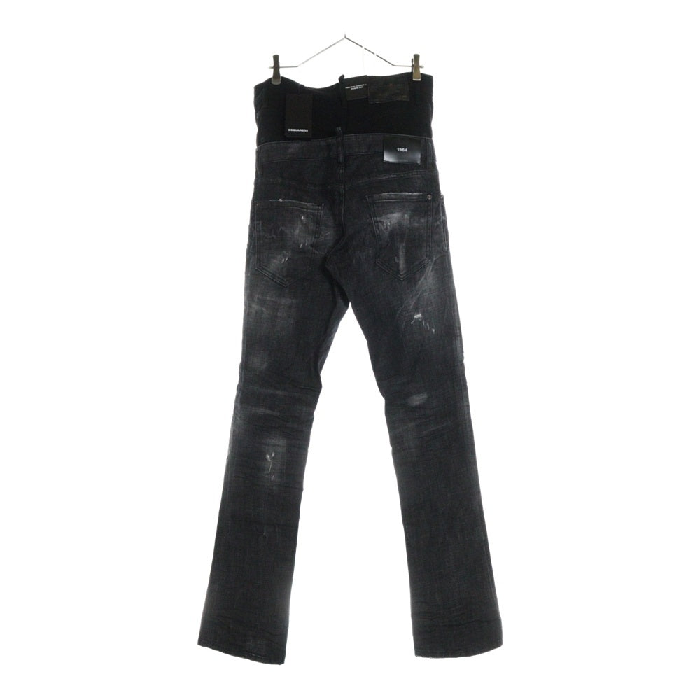 DSQUARED2(ディースクエアード) 20AW Twin Pack Straight Leg Sharpei Jean ツインパック レイヤード クラッシュ加工 デニムパンツ ブラック/グレー S71LB0818