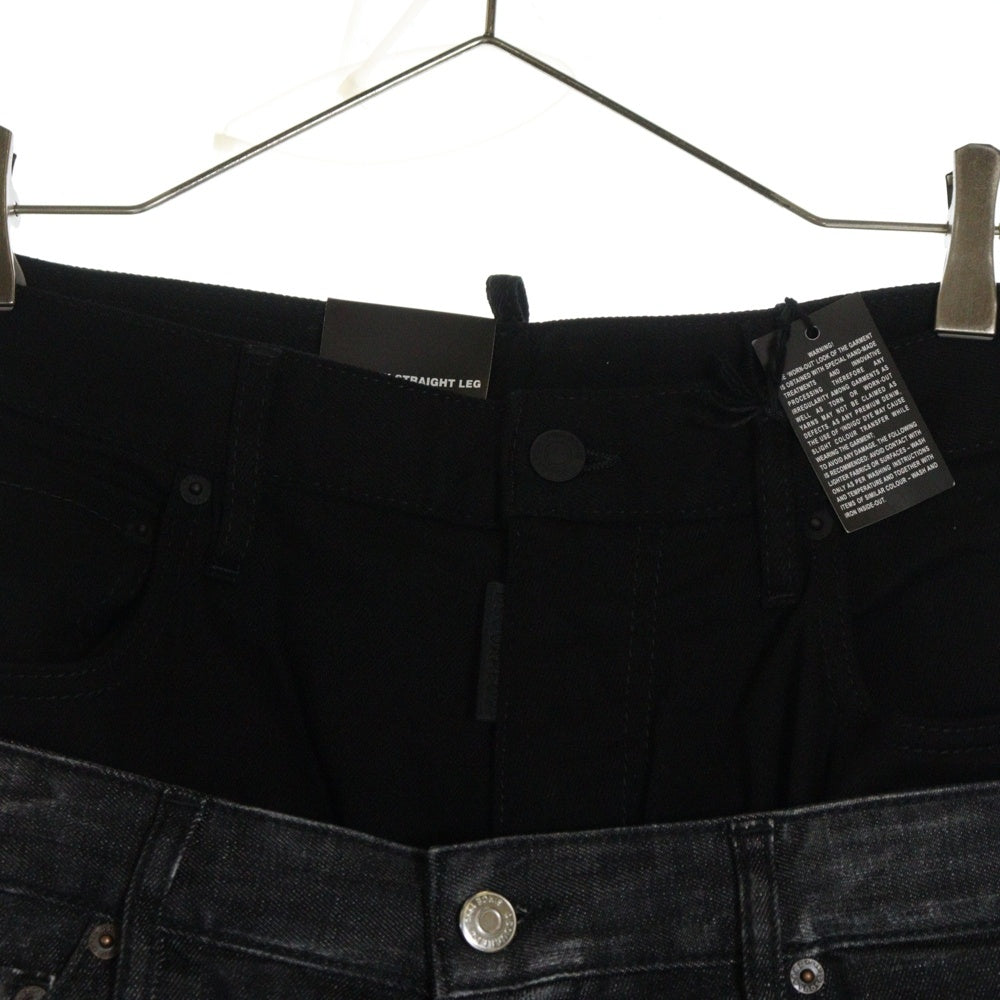 DSQUARED2(ディースクエアード) 20AW Twin Pack Straight Leg Sharpei Jean ツインパック レイヤード クラッシュ加工 デニムパンツ ブラック/グレー S71LB0818