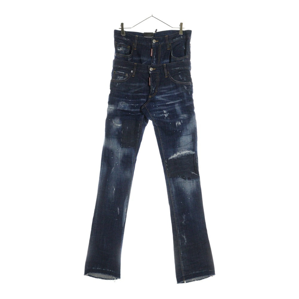 DSQUARED2(ディースクエアード) 20AW Twin Pack Straight Leg Sharpei Jean ツインパック レイヤード クラッシュ加工 デニムパンツ インディゴ S71LB0812