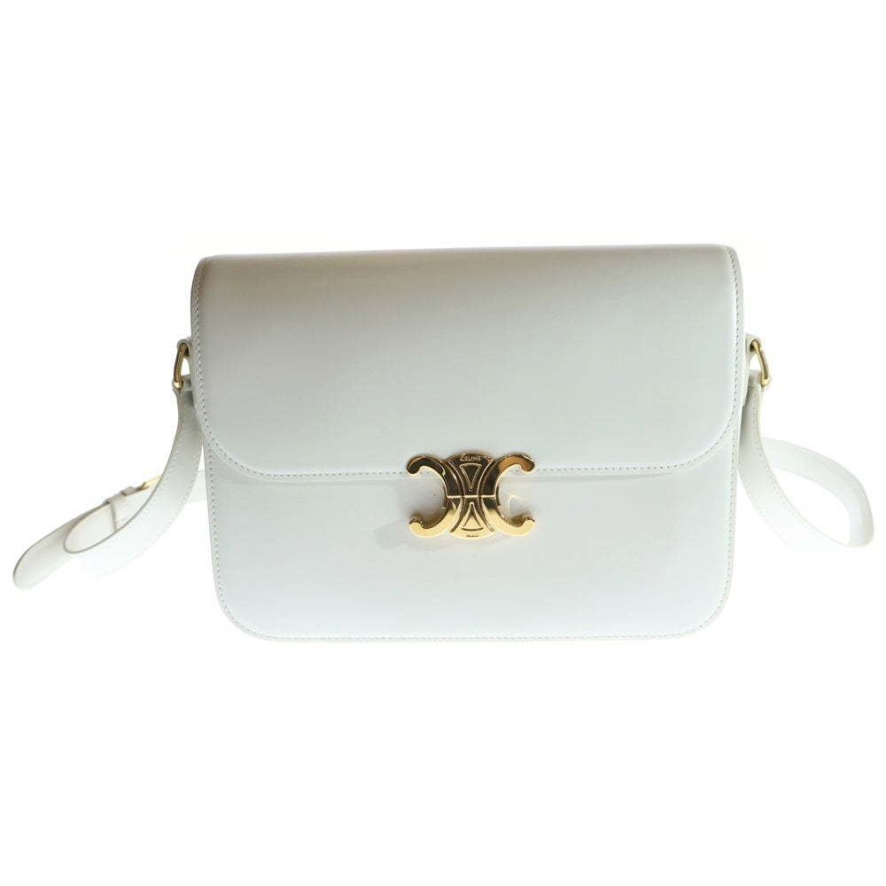 CELINE(セリーヌ) TRIOMPHE LARGE SHOULDER BAG トリオンフ ラージ カーフスキン ショルダーバッグ ゴールド金具 レディース ホワイト 187353BF4