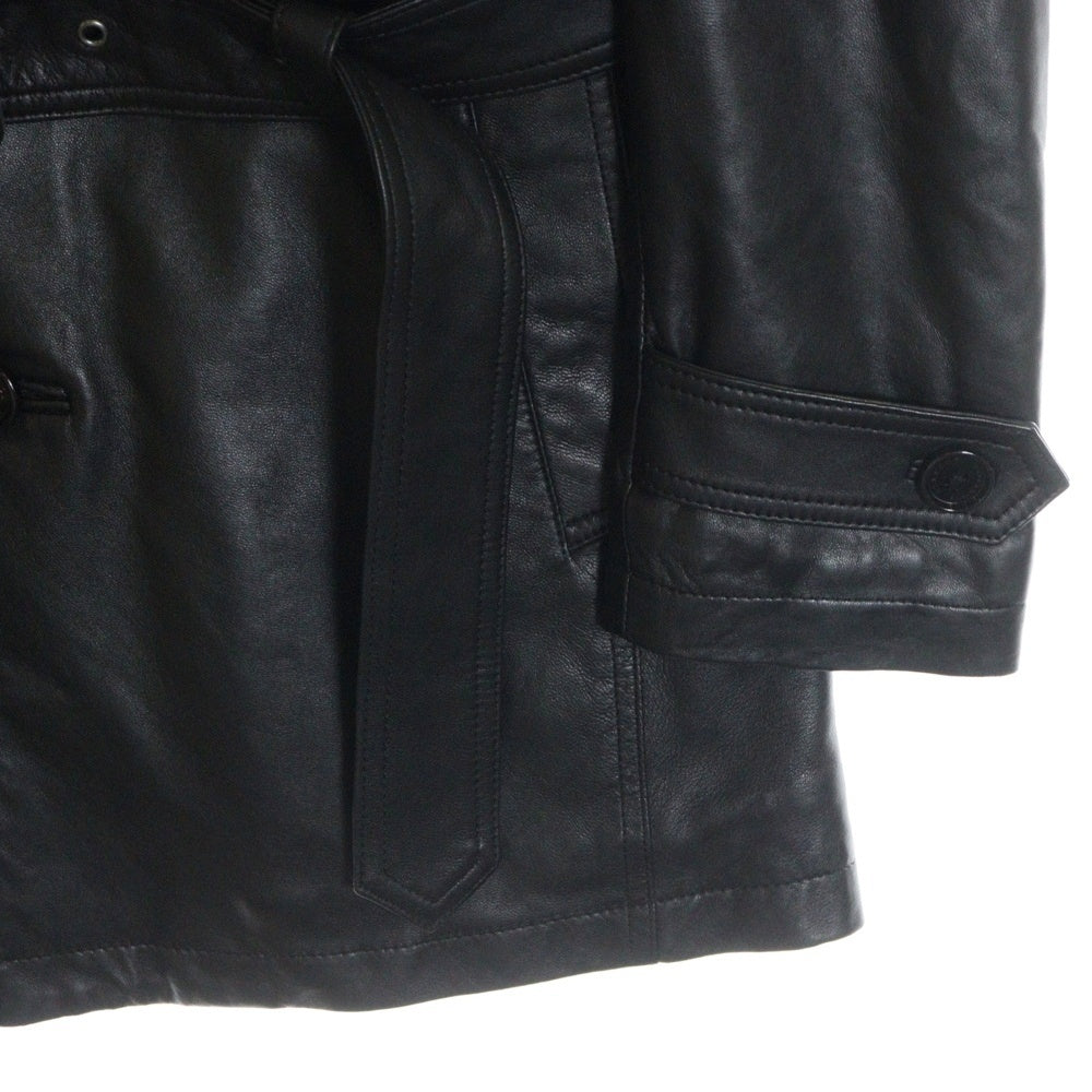 BURBERRY BLACK LABEL(バーバリー ブラックレーベル) ラビットファー襟 キルティングライニング ラムレザー トレンチコート ブラック BMP40-333-09