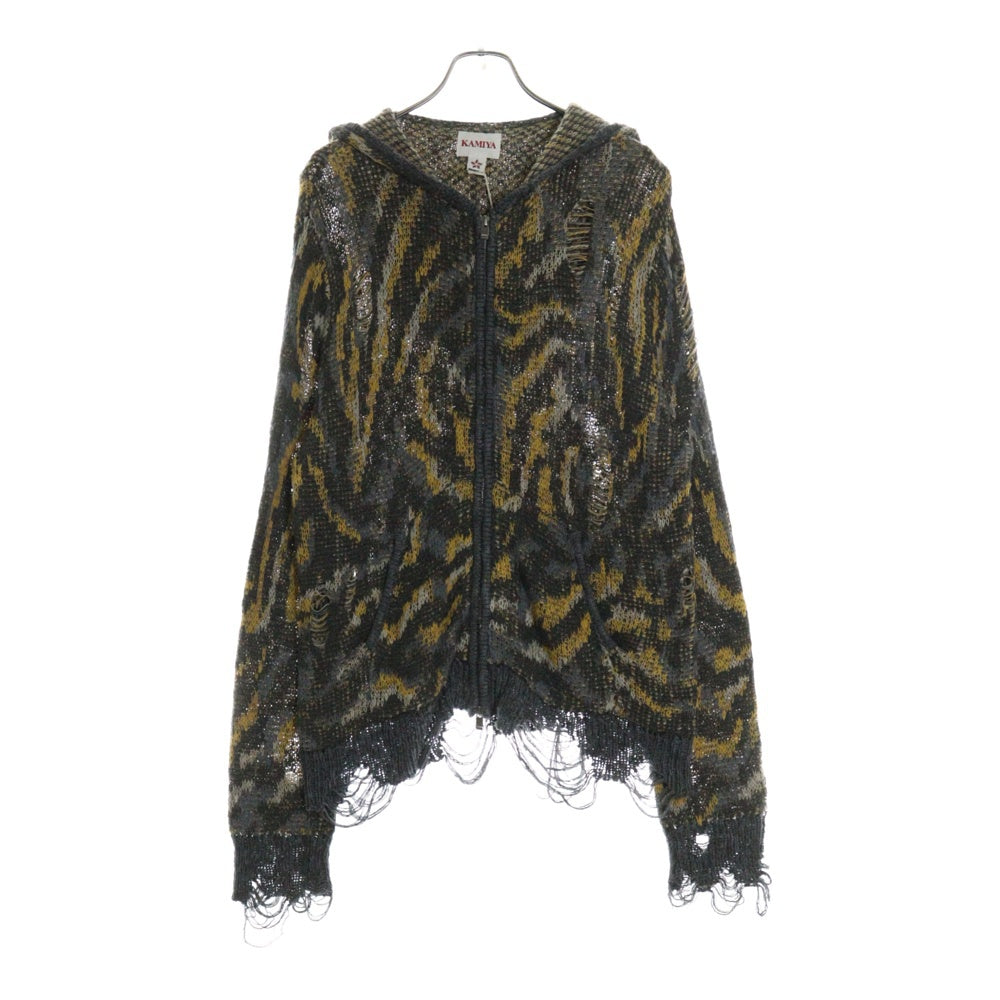 KAMIYA(カミヤ) 25SS CAMOUFLAGE ZIP KNIT HOODIE カモフラージュ ジップアップ フーデット ニット カーディガン セーター マルチ G14HD072-0