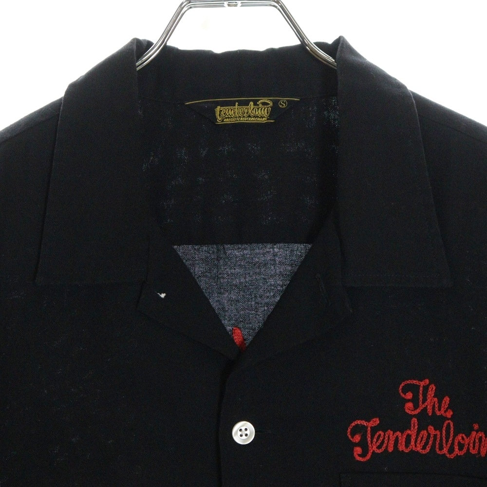 TENDERLOIN(テンダーロイン) T-BOWL SHT チェーンステッチロゴ コットンポリ 半袖 ボーリングシャツ ブラック/レッド