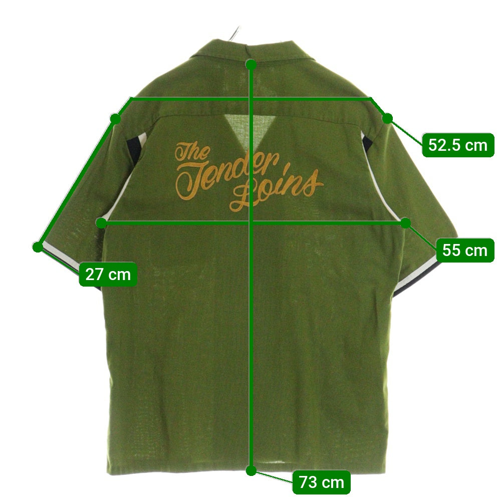 TENDERLOIN(テンダーロイン) T-BOWL SHT チェーンステッチロゴ コットンポリ 半袖 ボーリングシャツ グリーン/イエロー
