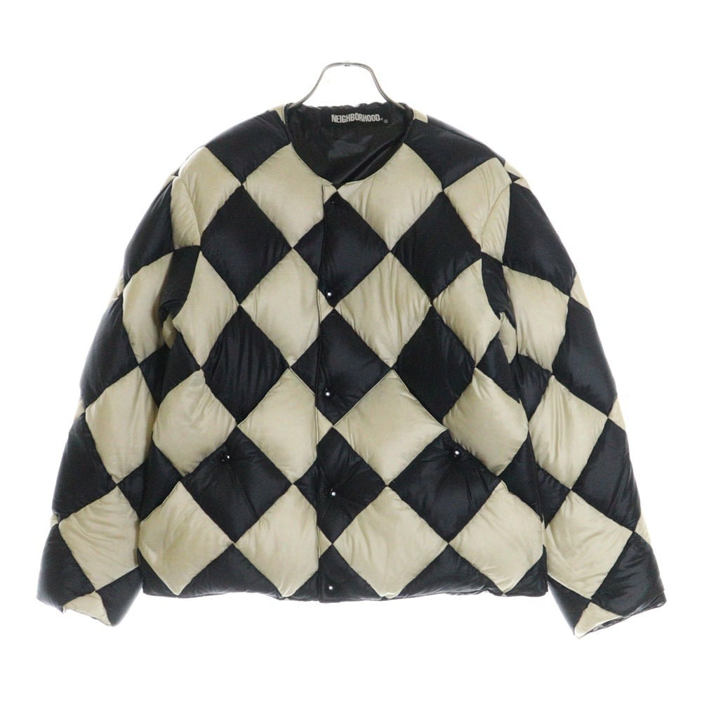 NEIGHBORHOOD(ネイバーフッド) 21AW C.D. N-JKT ダイヤキルティング ノーカラー ダウンジャケット ブラック/ホワイト 212TSNH-JKM12