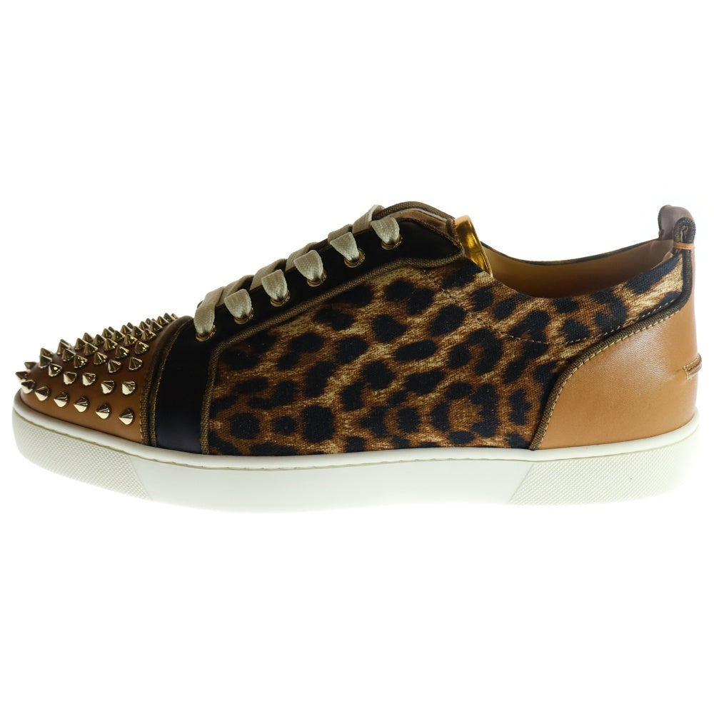 CHRISTIAN LOUBOUTIN(クリスチャンルブタン) LOUIS JUNIOR FLAT CALF SPIKES LEO ルイスジュニア フラットカーフスパイクス レオパード柄 スタッズ ローカットスニーカー ブラウン 3160061