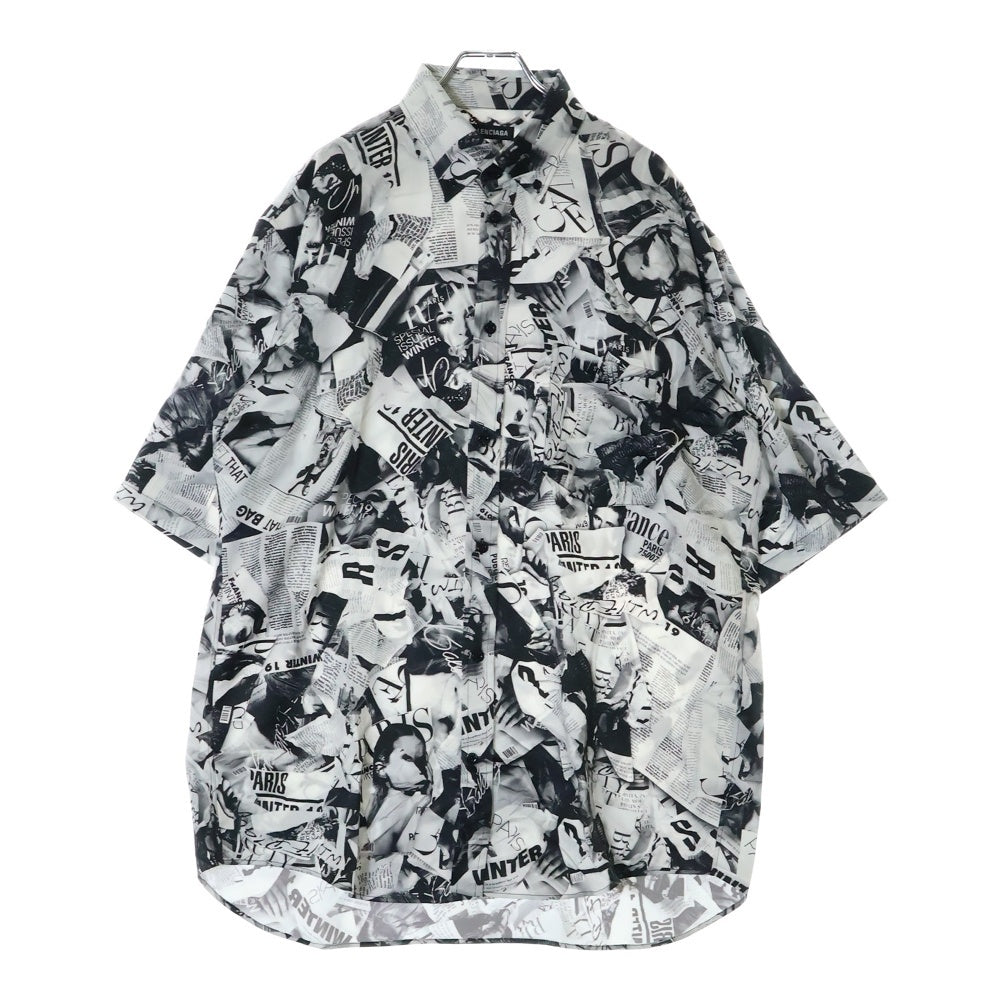 BALENCIAGA(バレンシアガ) 20SS NEWSPAPER ニュースペーパー 総柄 半袖シャツ ブラック/ホワイト 595250 TGL23