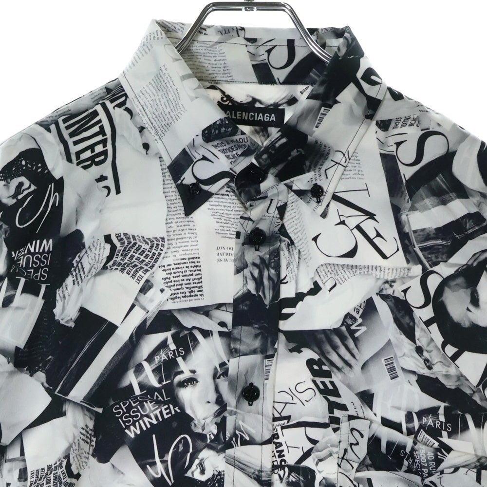 BALENCIAGA(バレンシアガ) 20SS NEWSPAPER ニュースペーパー 総柄 半袖シャツ ブラック/ホワイト 595250 TGL23