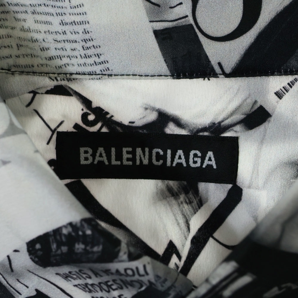 BALENCIAGA(バレンシアガ) 20SS NEWSPAPER ニュースペーパー 総柄 半袖シャツ ブラック/ホワイト 595250 TGL23
