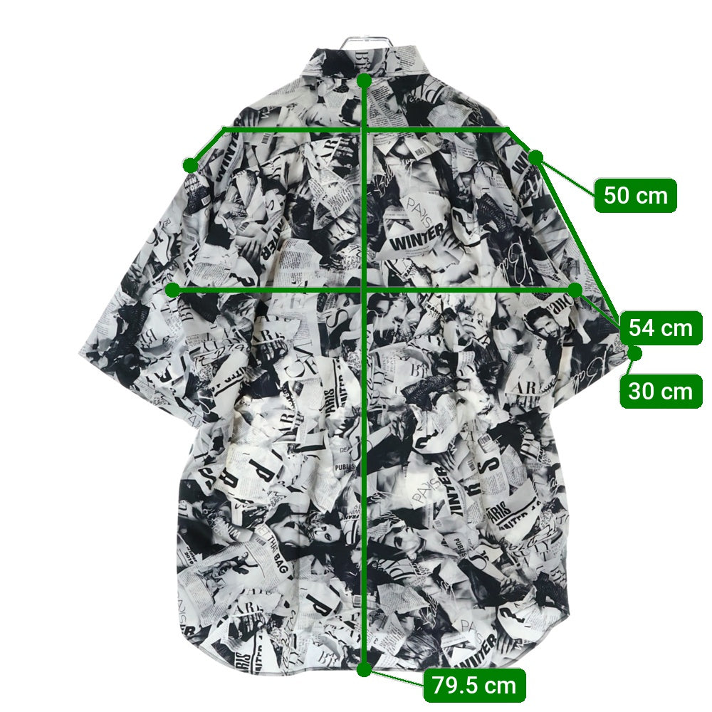 BALENCIAGA(バレンシアガ) 20SS NEWSPAPER ニュースペーパー 総柄 半袖シャツ ブラック/ホワイト 595250 TGL23