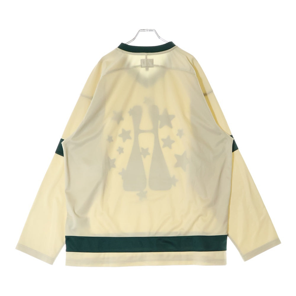 HUF(ハフ) H STARDUST JERSEY スター刺繍 長袖ホッケージャージー ゲームシャツ ベージュ/グリーン KN00468
